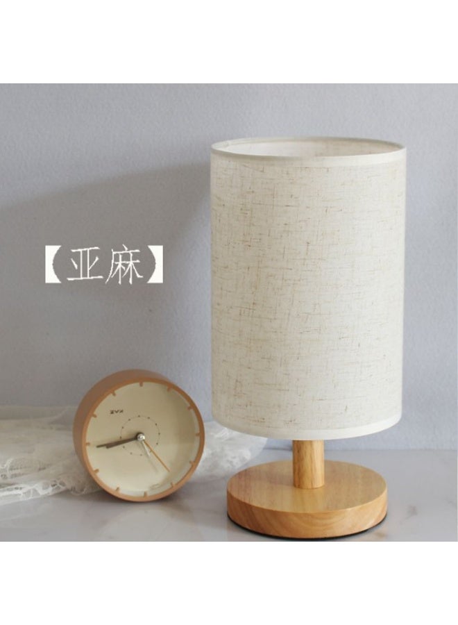 LED Fabric Table Lamp with Cylindrical Shade and Wooden Base, USB Powered Warm Light